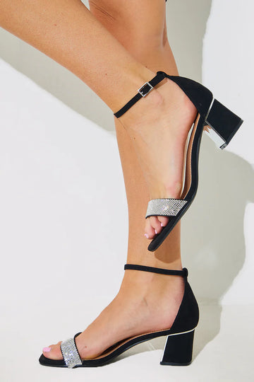 Wide Fit Diamante Strap Low Block Heel